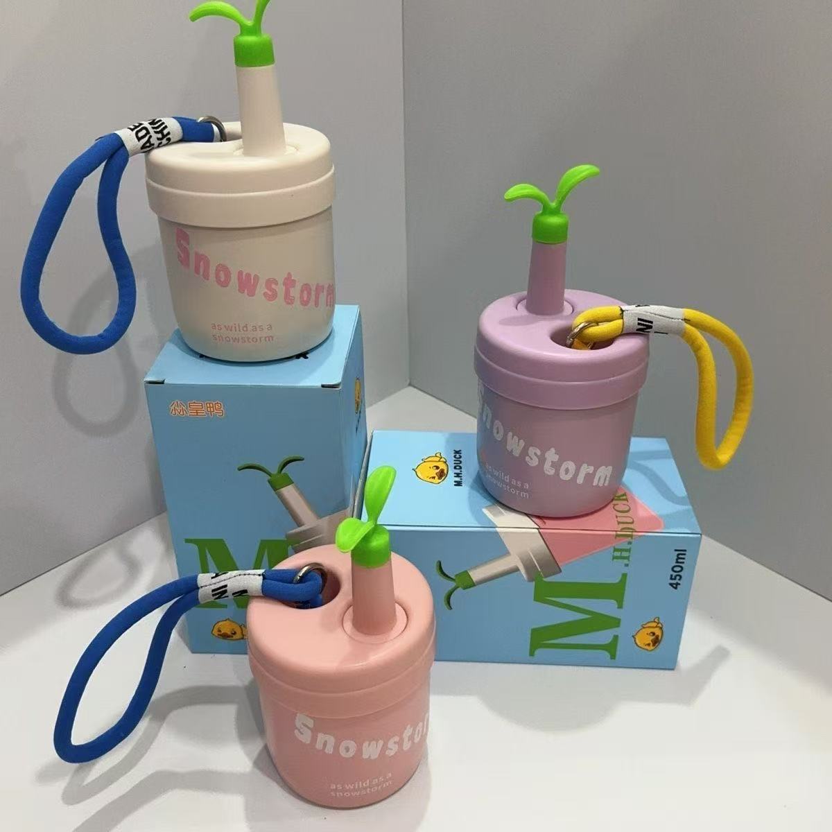 小h鸭可爱 316保温杯杯子不锈钢高颜值316水杯咖啡杯新款吸管便携