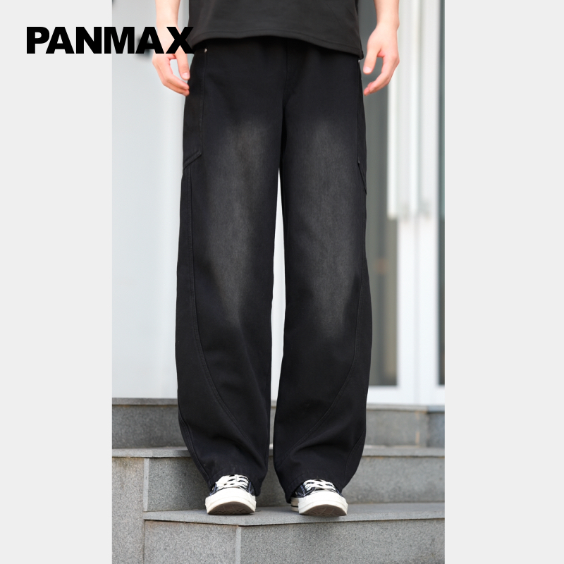 潮牌男装加绒直筒水洗牛仔裤裤子捏褶松紧腰腰拉链秋冬古大码长裤