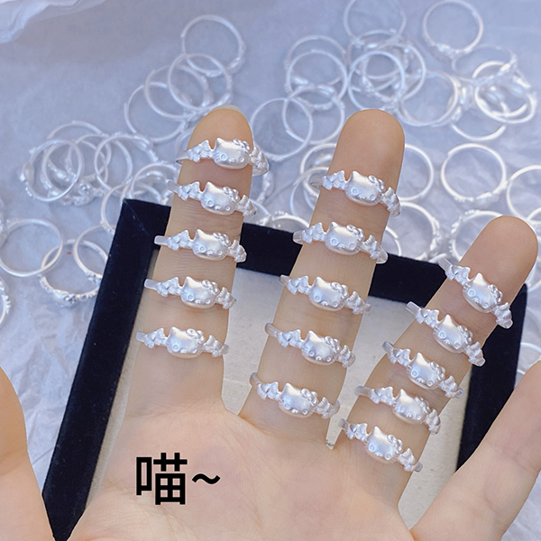 足银戒指 足银999简约镂空KT猫古法蝴蝶结凯蒂猫活口轻奢戒指女