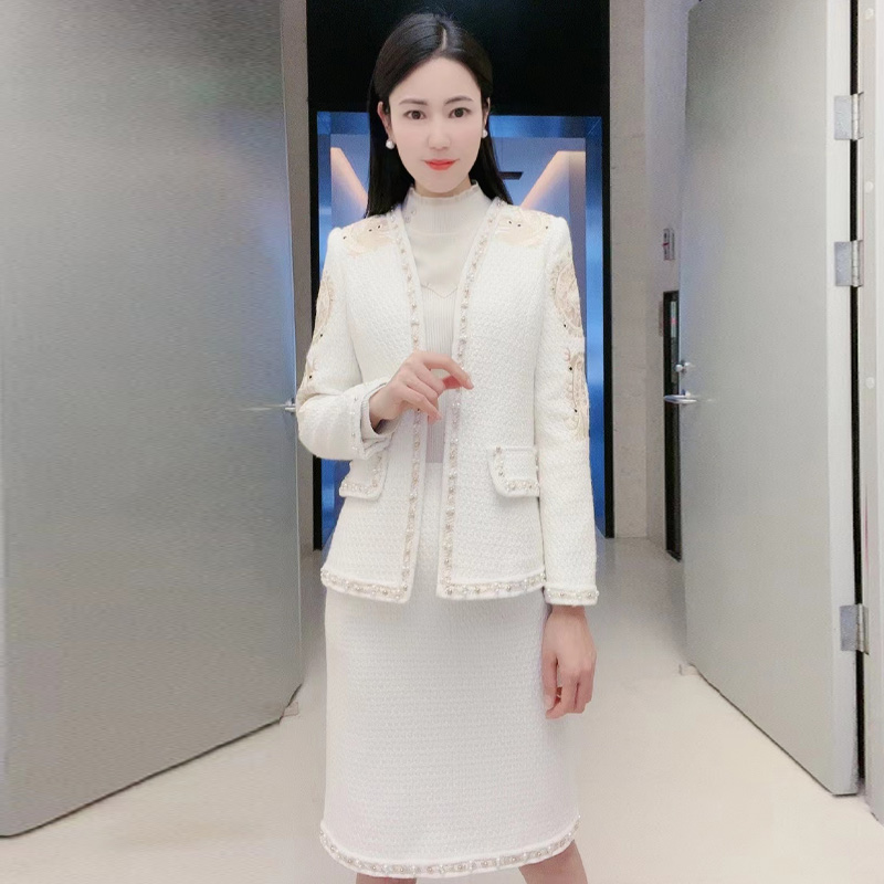 浒城古娘中式国风刺绣静娴小香风外套半裙套装-22D18612+22D19390