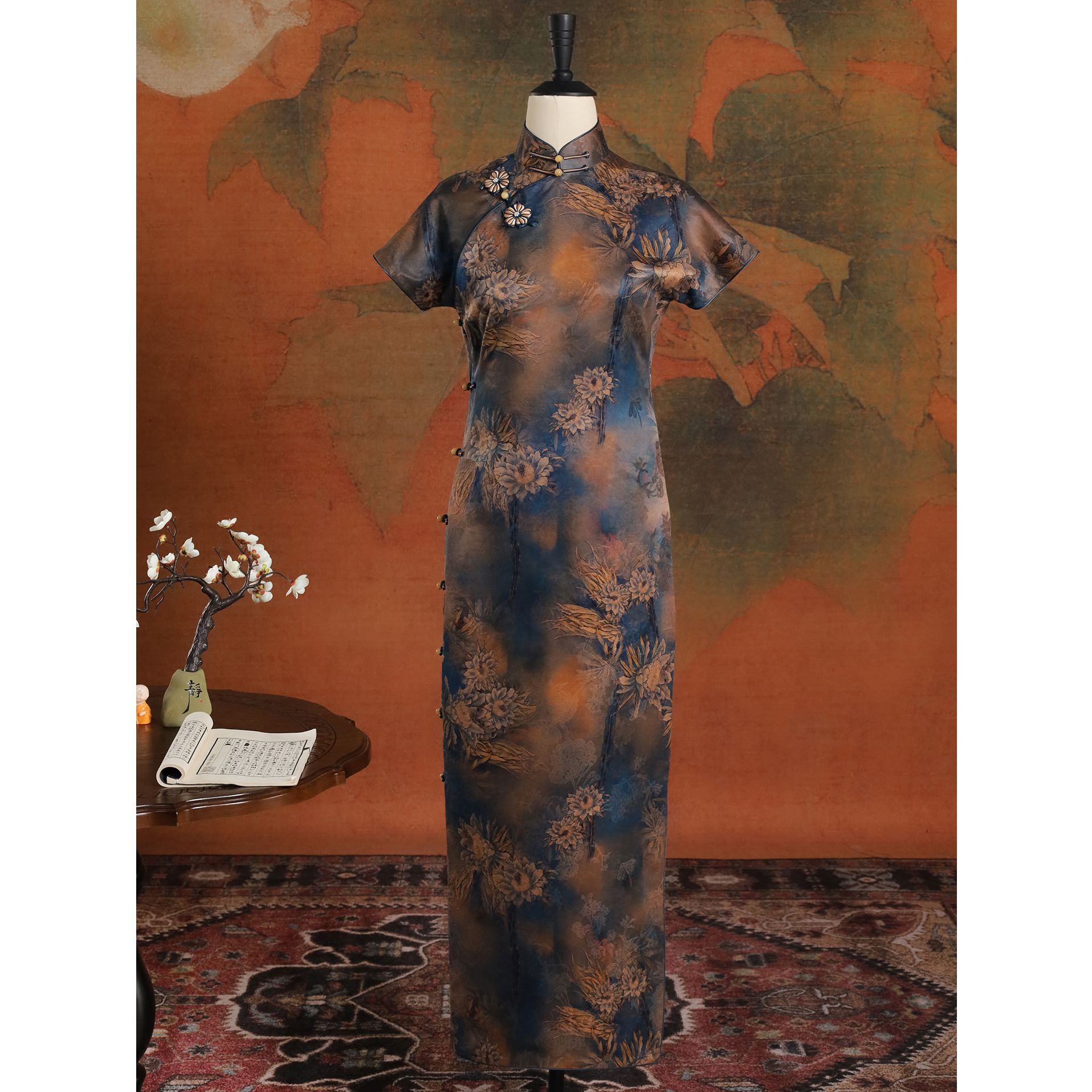 女神姑娘【卿梦】红云纱桑蚕丝日常短袖古法开襟旗袍Q51114-5-30