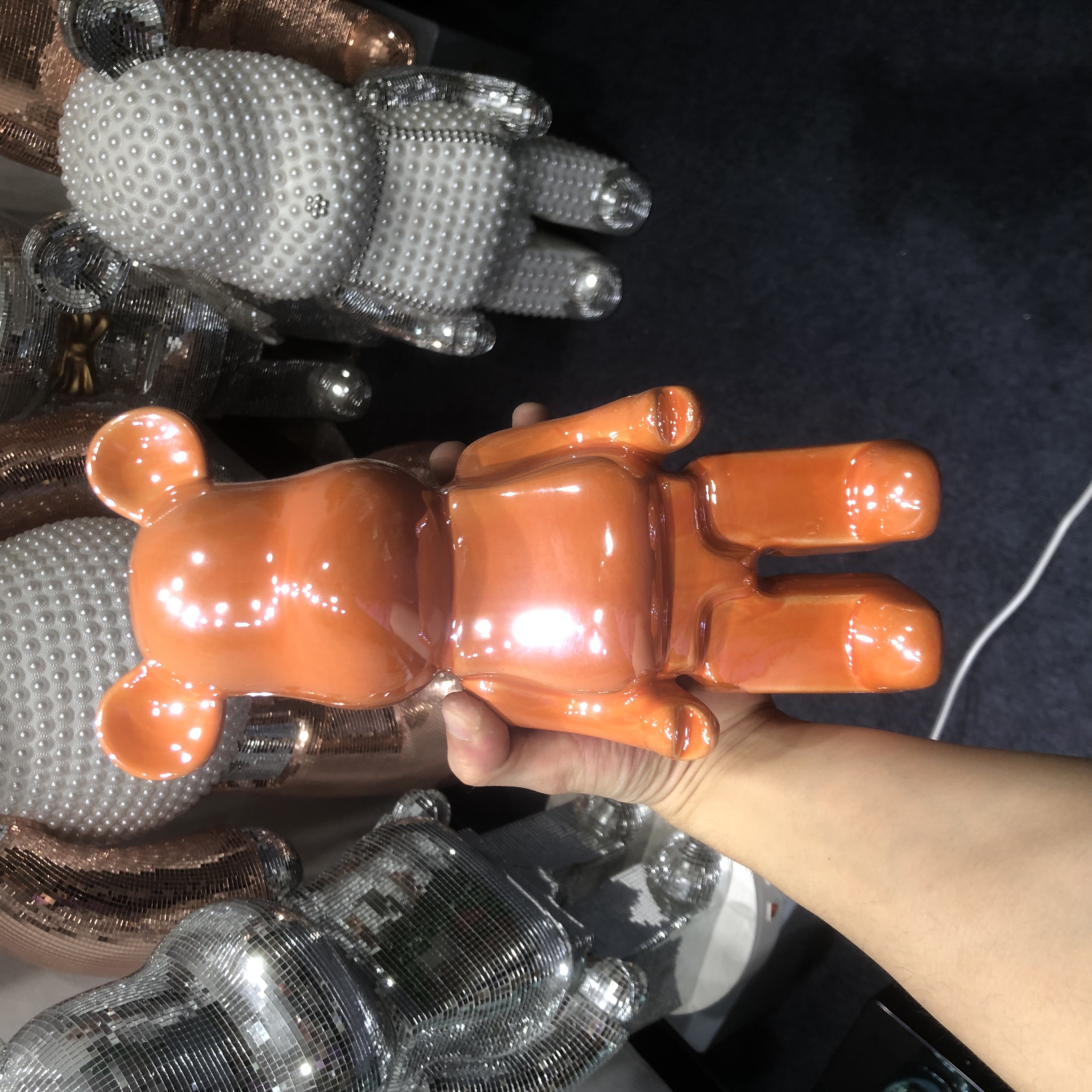 橙色电镀小熊陶瓷摆件28cm