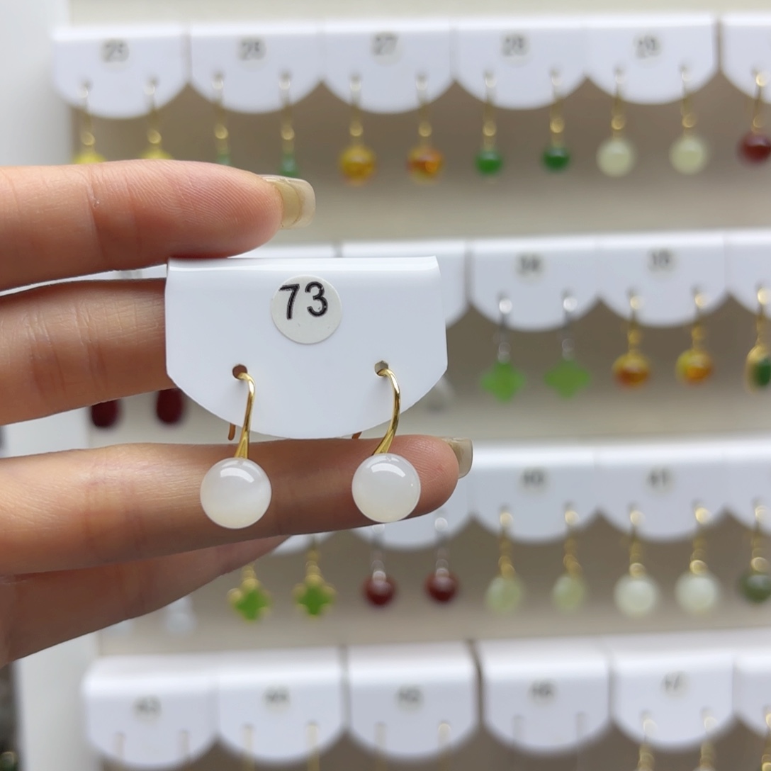 和田玉银S925镶嵌耳饰