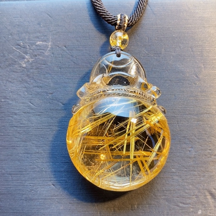 颈饰未镶嵌发晶天然白体黄钛晶福袋吊坠