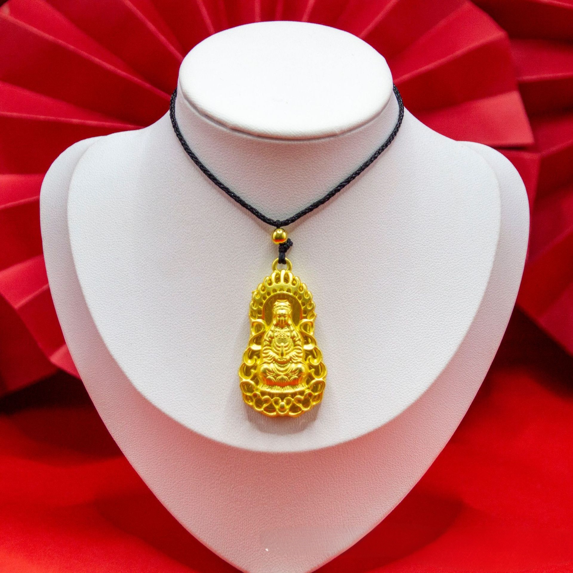 古法立体雕刻金色火焰观音永保平安吊坠男女情侣款