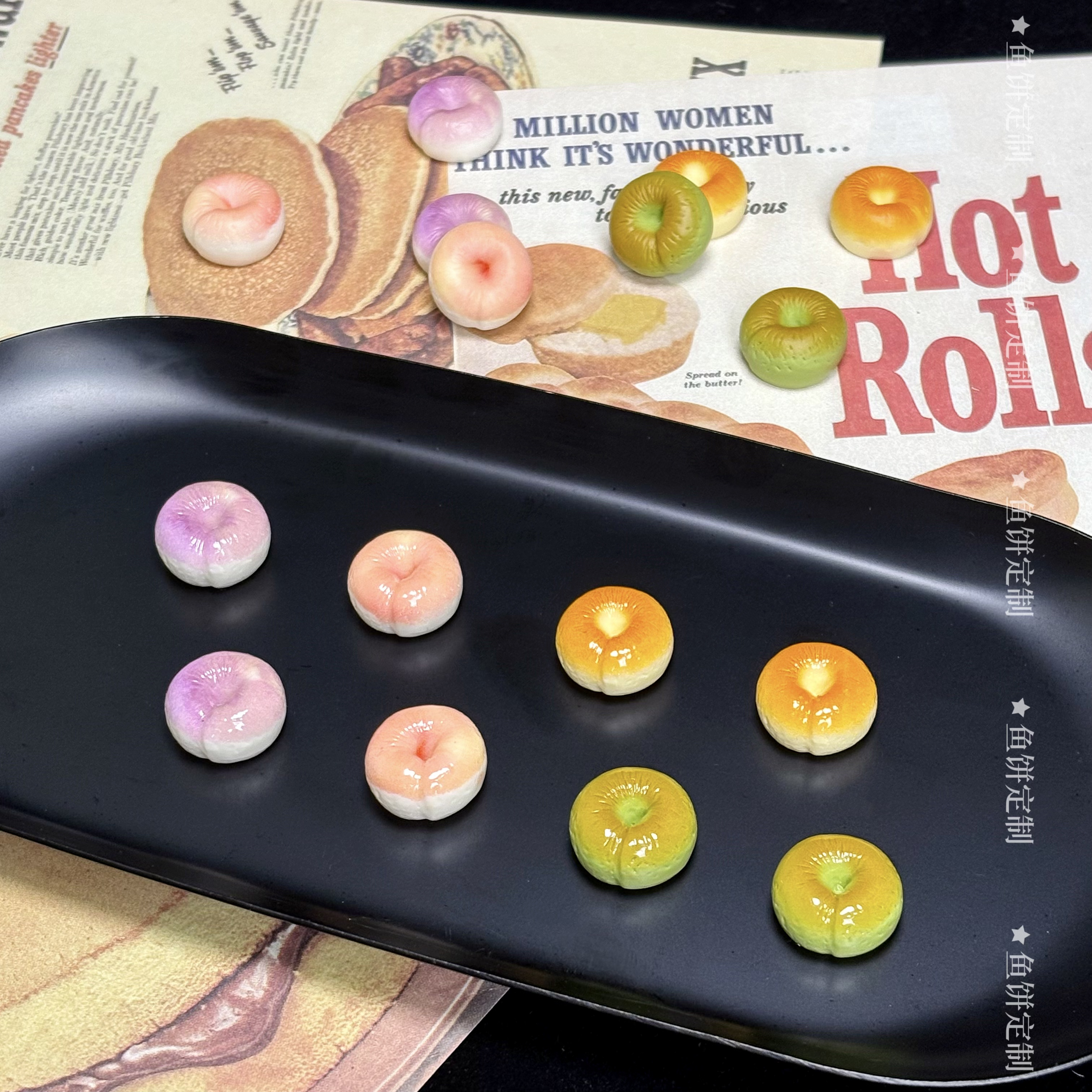 【鱼饼定制】迷你贝果 直径1.4 DIY仿真食玩微缩树脂饰品