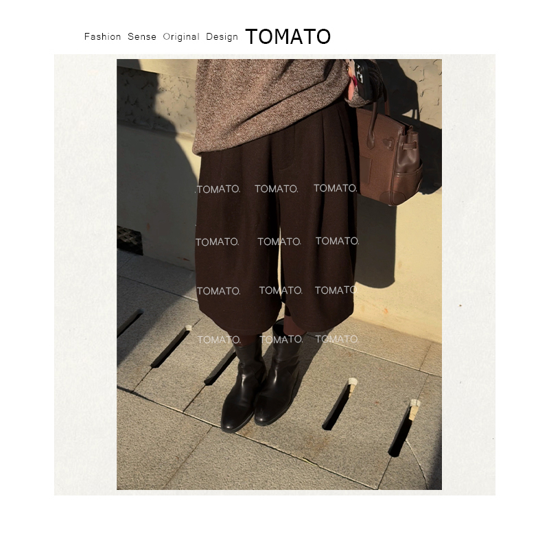 TomaTo-秋冬新款百搭时髦复古加厚宽松休闲七分裤西裤 C25K88861