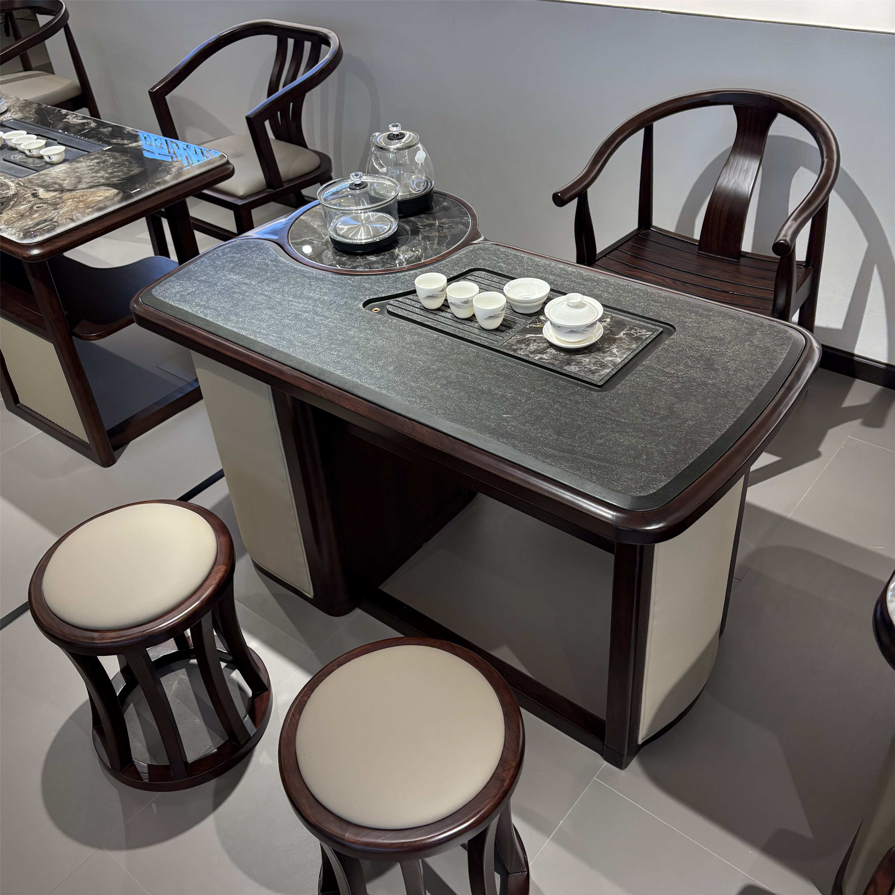 阳台茶桌椅组合实木新中式精致茶台1.2米家用阳台小茶桌雨牧茶桌