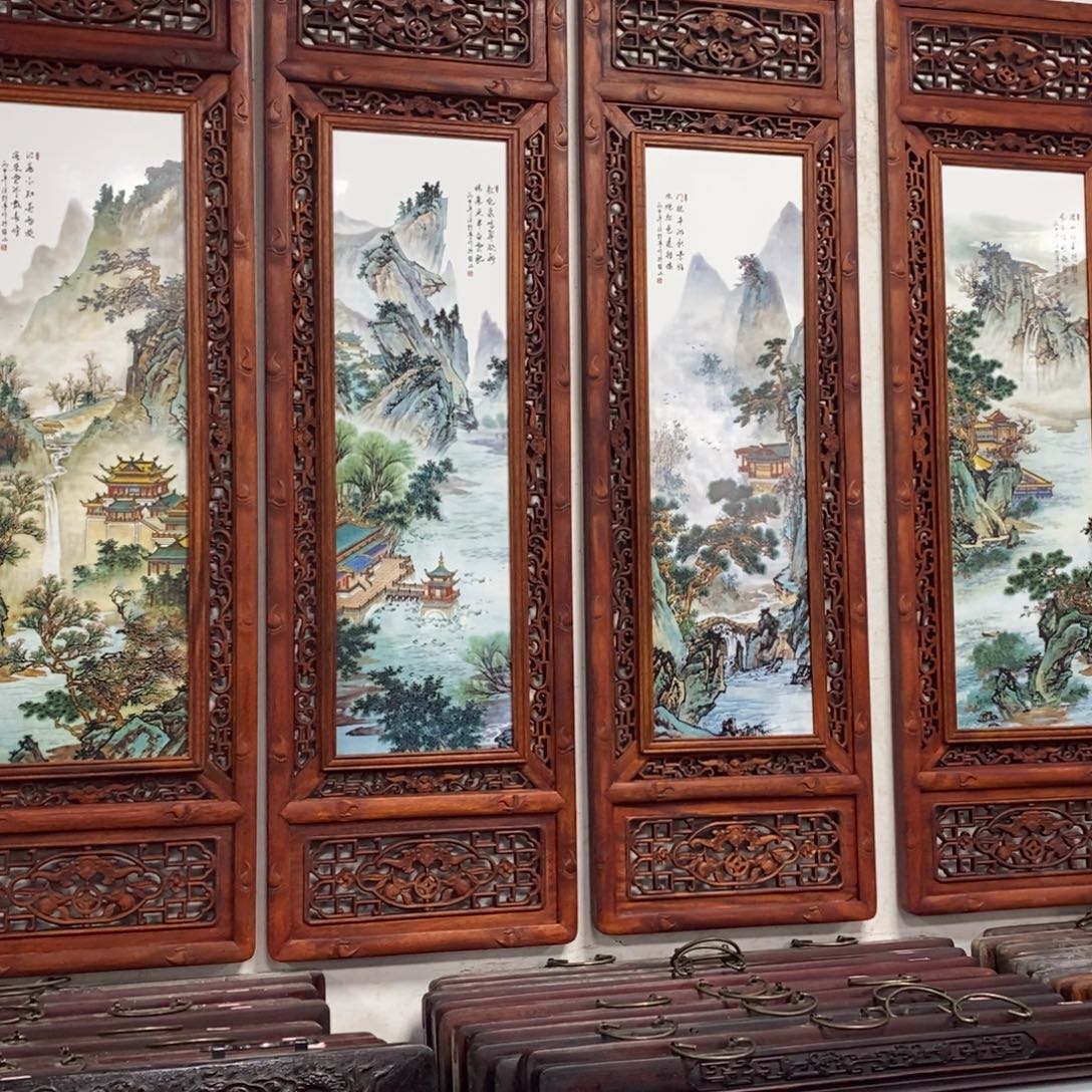 桃***风瓷1.2*36*4景德镇瓷板画柴窑烧制