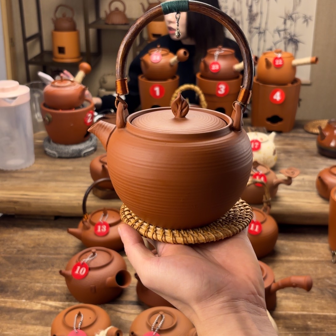 煮水煮茶甘甜 潮州砂铫壶 搭藤垫