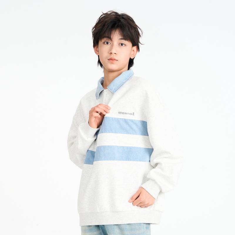 多多一上男中大童25春款牛仔领薄套头衫（150-170）1113A53X