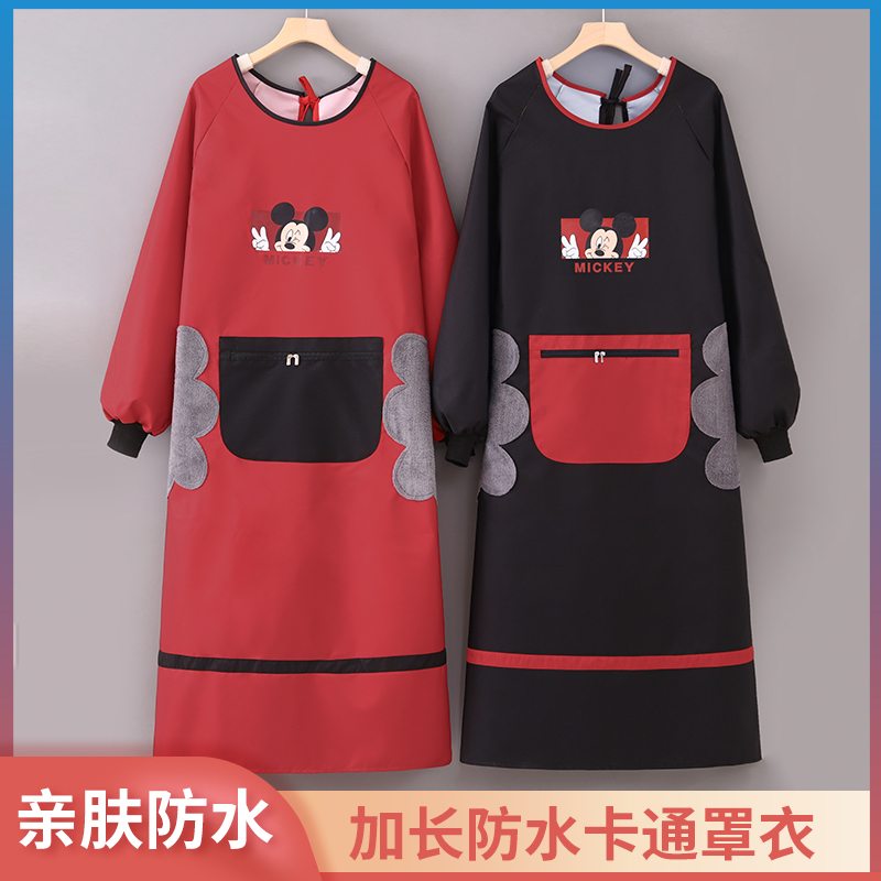 加长新款长袖围裙女家用厨房防水防油专用工作服罩衣大人做饭围腰