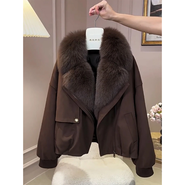 2025冬季新款洋气小众毛领短款棉服女慵懒风宽松百搭显瘦外套大衣