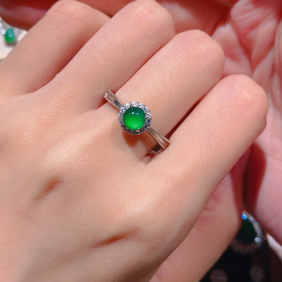 花***子翡翠戒指银S925镶嵌