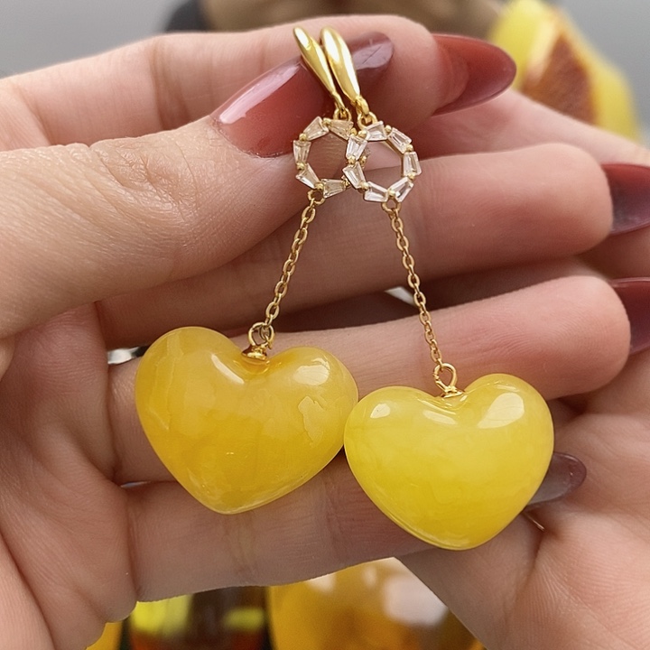 琥珀耳饰未镶嵌耳环