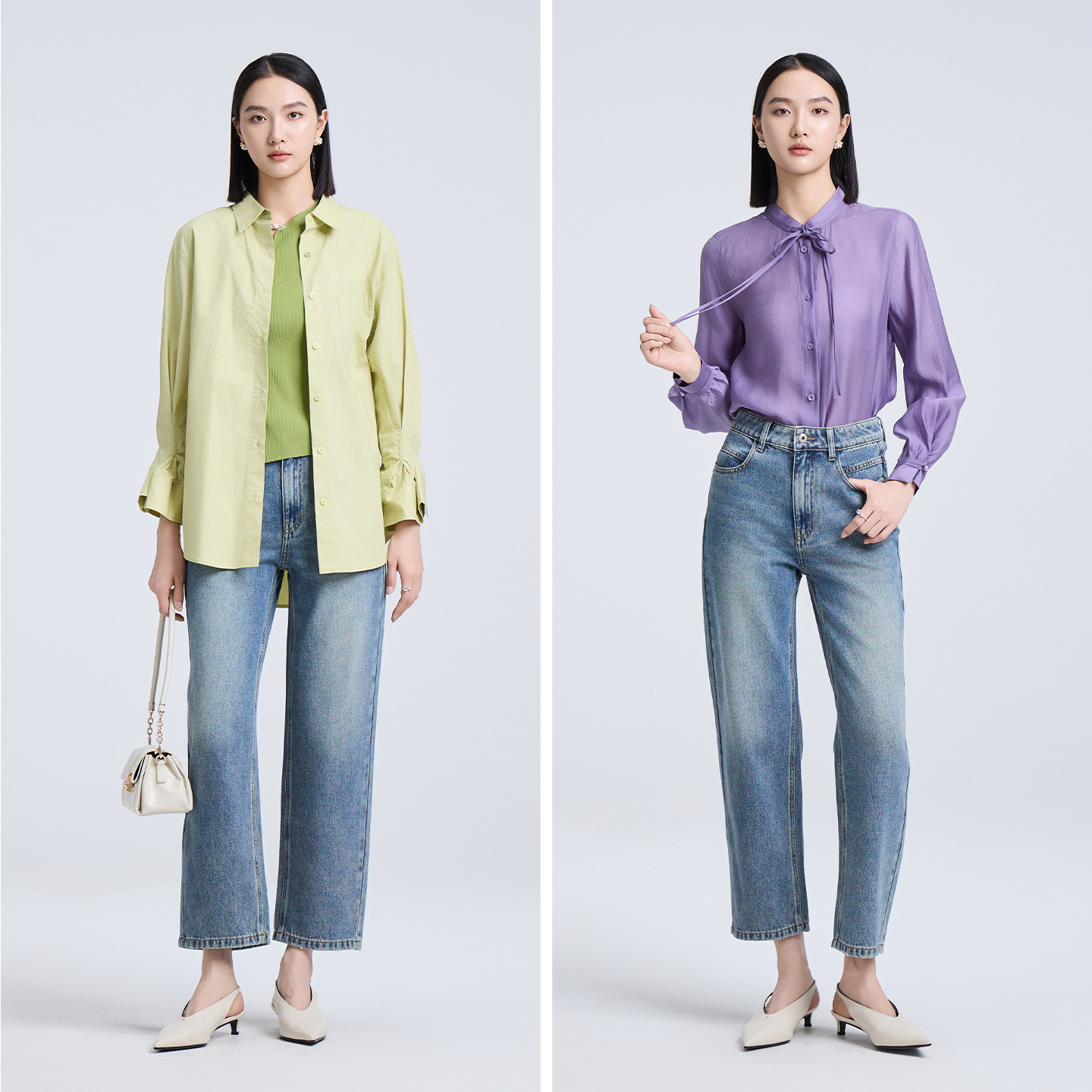 秋季通勤时尚修身复古牛仔裤显瘦高腰ESQN6A595