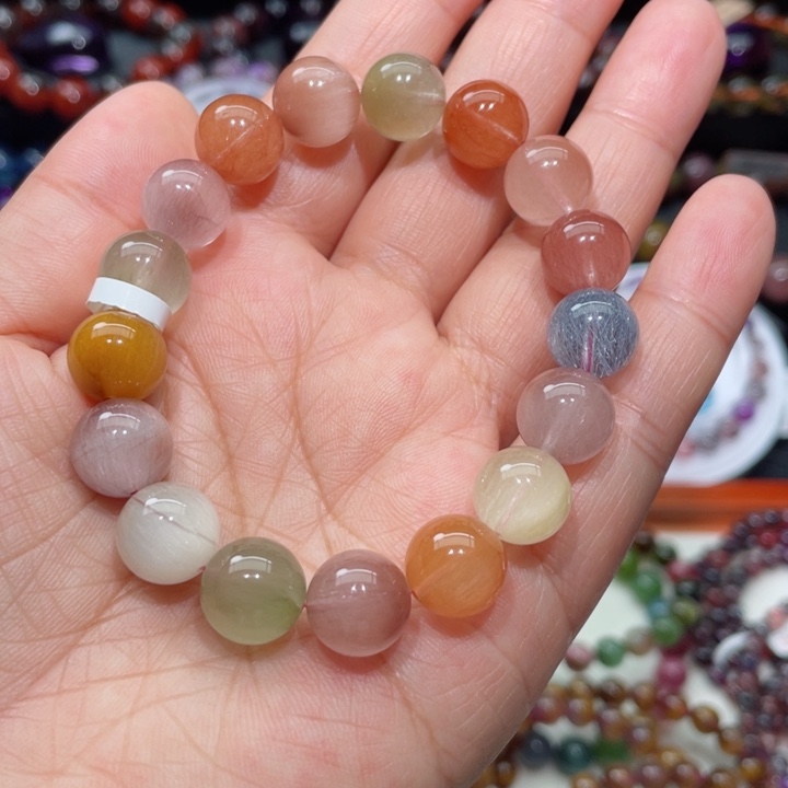 水晶手链未镶嵌兔毛手链，晶体通透