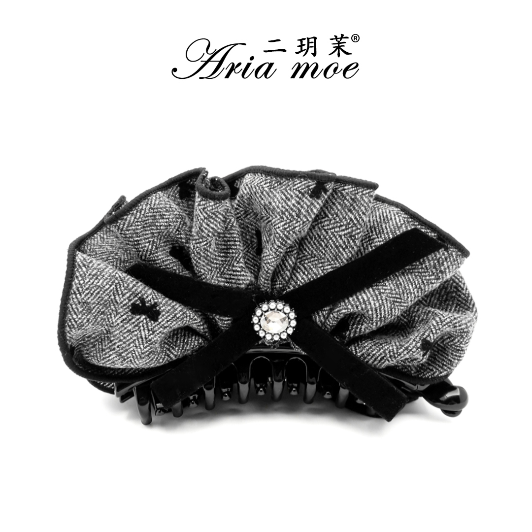 【安妮可】原创经典人字纹裙摆蝴蝶结香蕉夹高级感后脑勺盘发夹竖夹