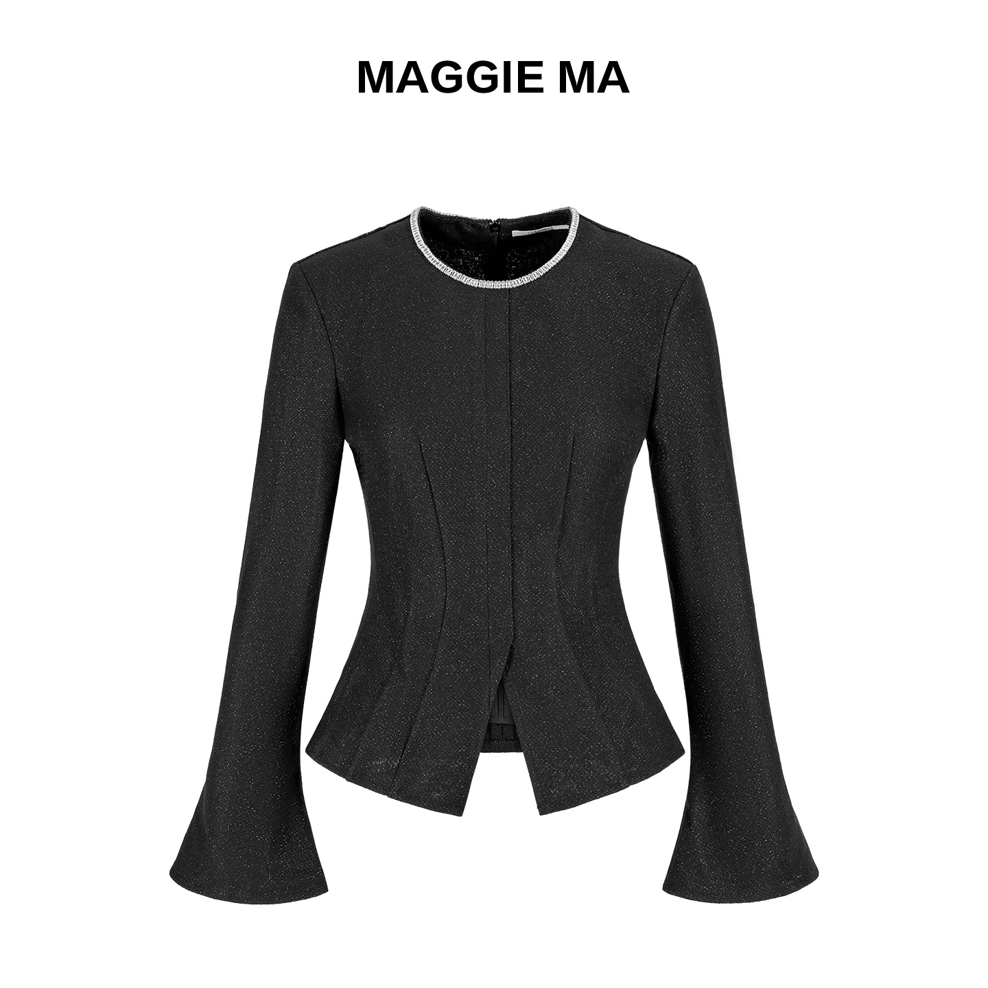 MAGGIE MA马婧设计师款赫本风黑色喇叭袖收腰上衣711S