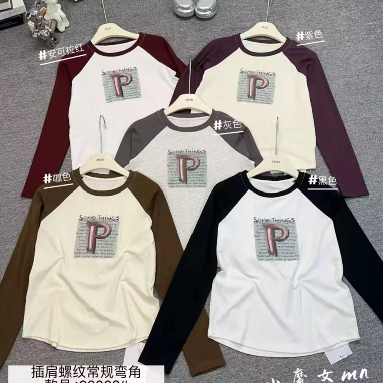 印花透气抗起球短款风景长袖T恤魔女黑色网红螺纹