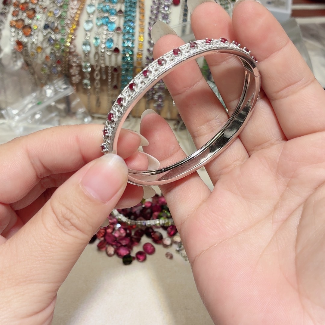 红宝石银S925镶嵌手镯
