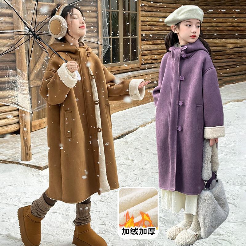女童皮毛一体外套秋冬加绒加厚2024新款洋气儿童女孩大童冬装大衣
