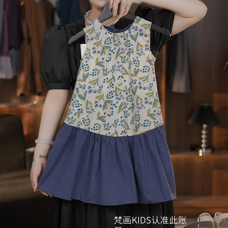 《WN》夏季新款儿童时尚田园风森系碎花拼接无袖连衣裙HCB566