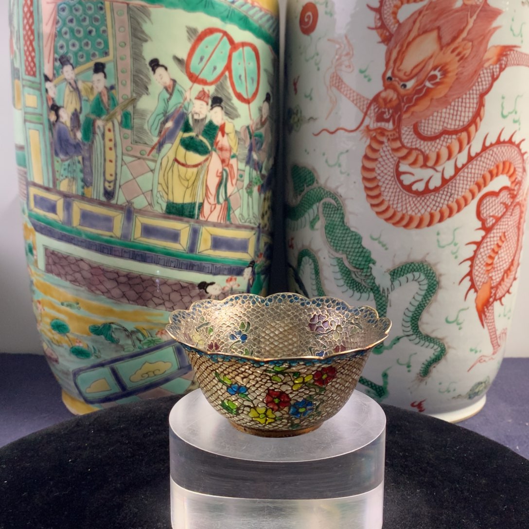 陶碗6892瓷器—铜掐丝花卉纹花口碗 