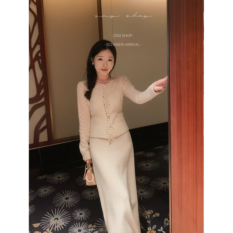 ZNG SHOP女装（清仓款 NO退NO换）手工钩花针织上衣搭配高腰半身裙