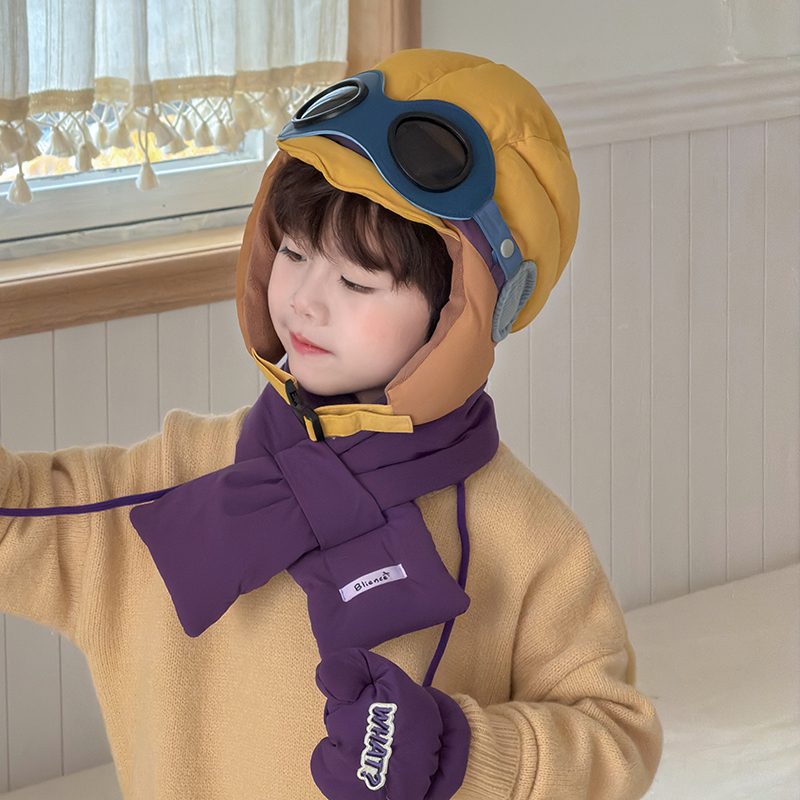 宝宝帽子飞行员帽加绒加厚保暖秋冬护耳帽套头帽户外大童帽雷锋帽