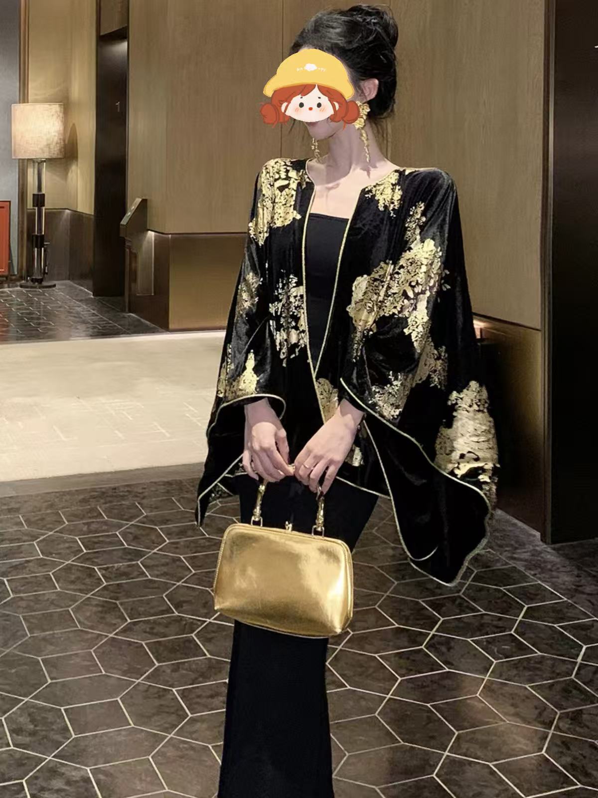 正反两穿复古性感优雅花色披肩宽松显瘦新中式国风直筒斗篷上衣潮