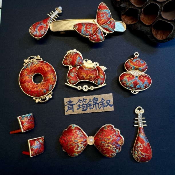 【钱小萍-海浪纹宝相花】宋锦发夹发簪名家宋锦手工饰品