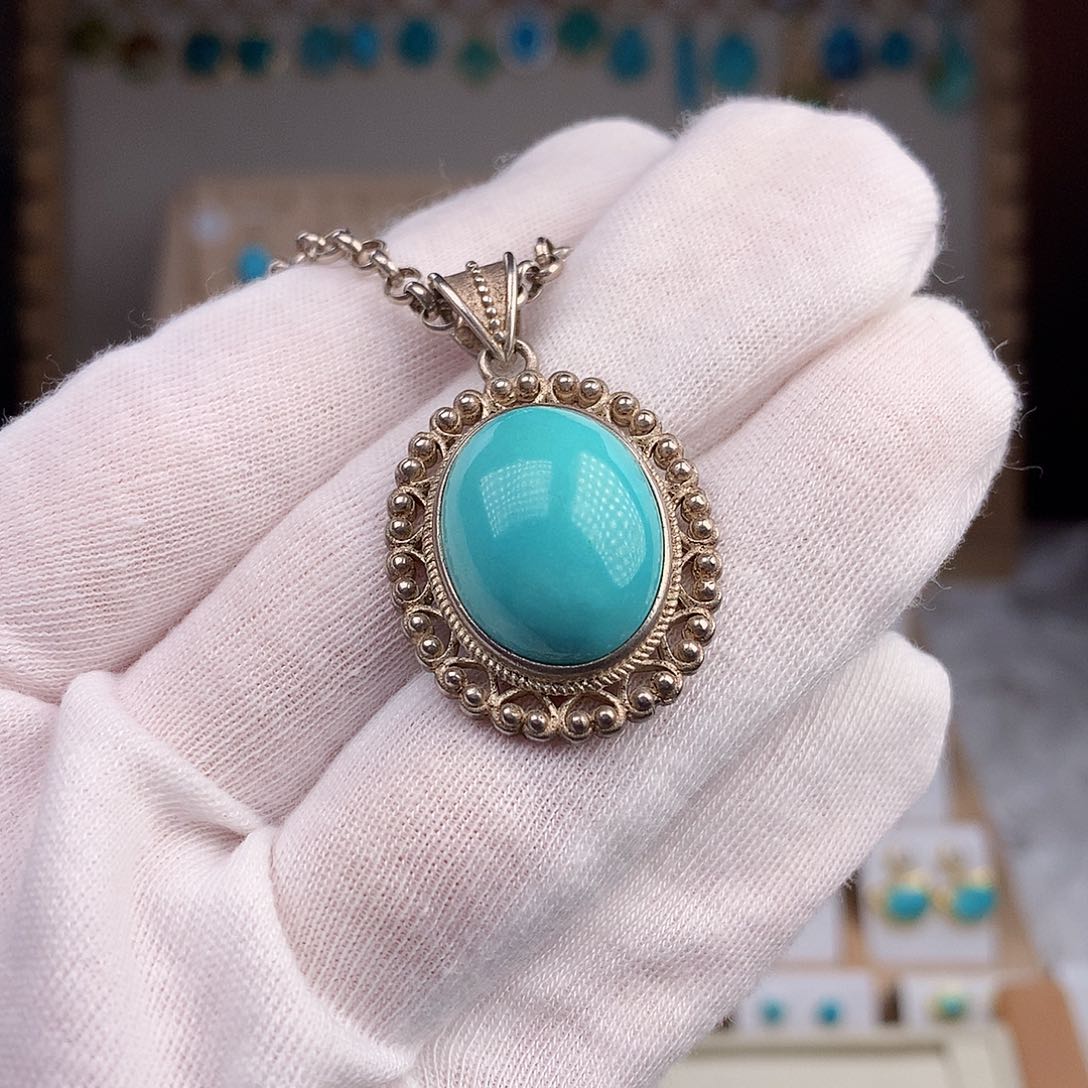 绿松石耳饰银S925镶嵌