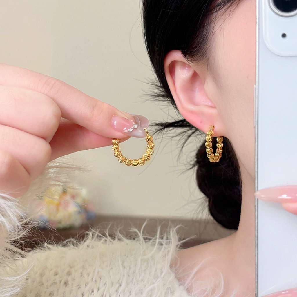 秋冬百搭金色转运珠珠耳扣耳饰复古轻奢法式