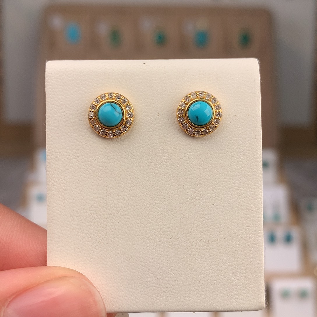 绿松石银S925镶嵌耳饰