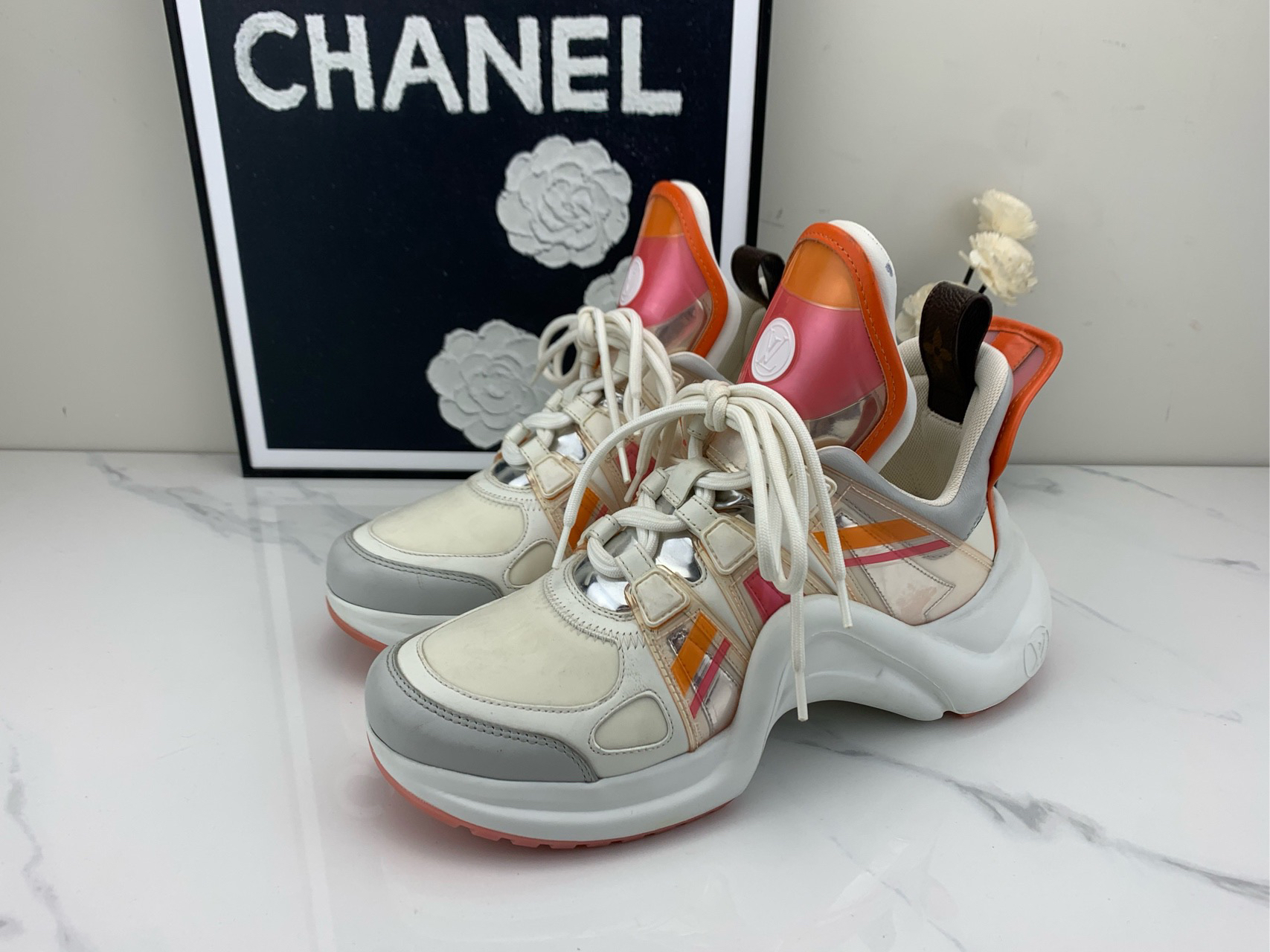 99新 LouisVuitton/路易威登 archlight果冻橙老爹鞋37码/jm00380