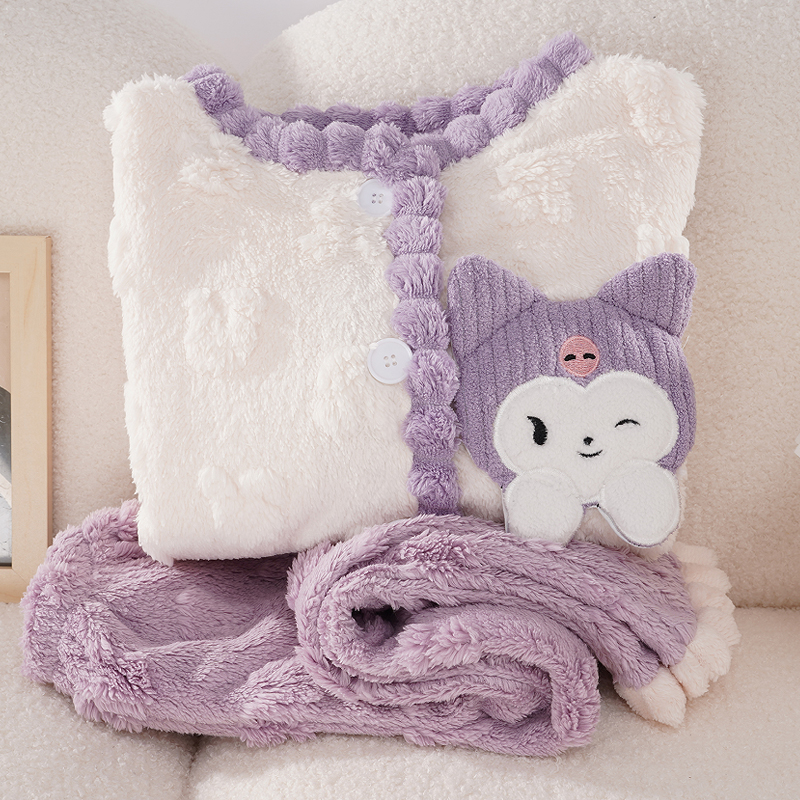 儿童珊瑚绒睡衣女童冬季加绒加厚套装女孩宝宝库洛米法兰绒家居服