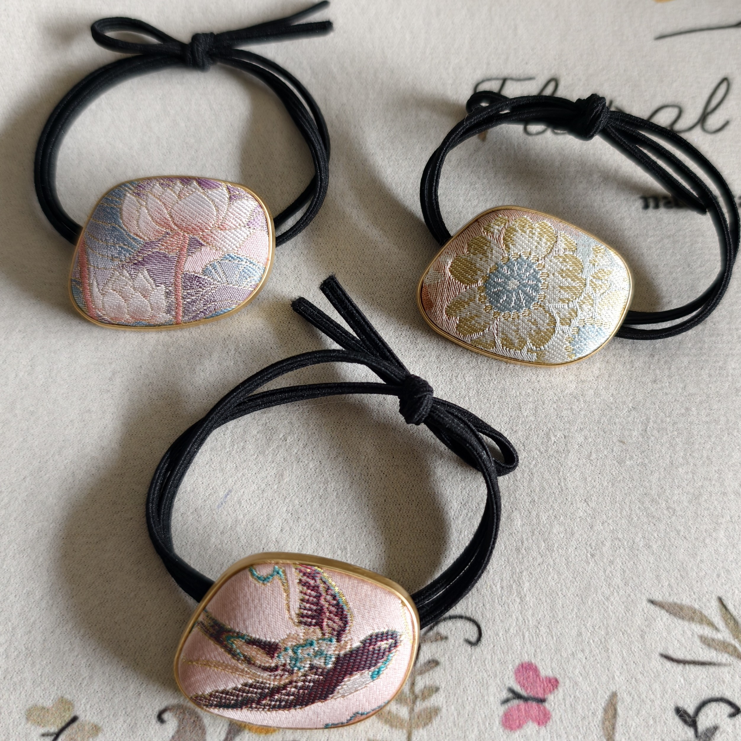 新中式非遗宋锦发夹宋锦发绳特价款手作默认微瑕直播选满百送发圈