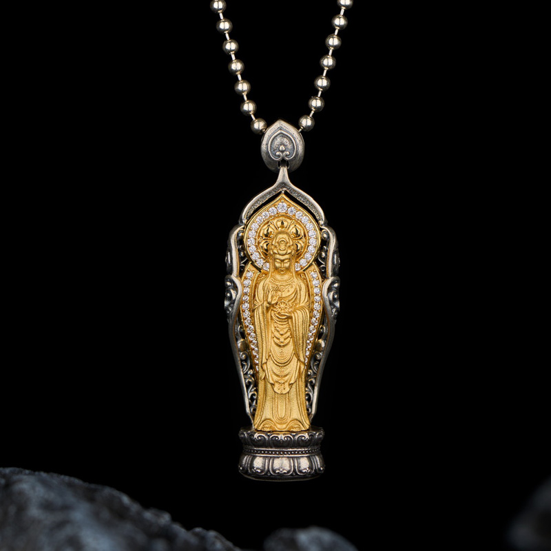 925银银制品 喜三福文创观音菩萨复古小众民族风项链实心古法