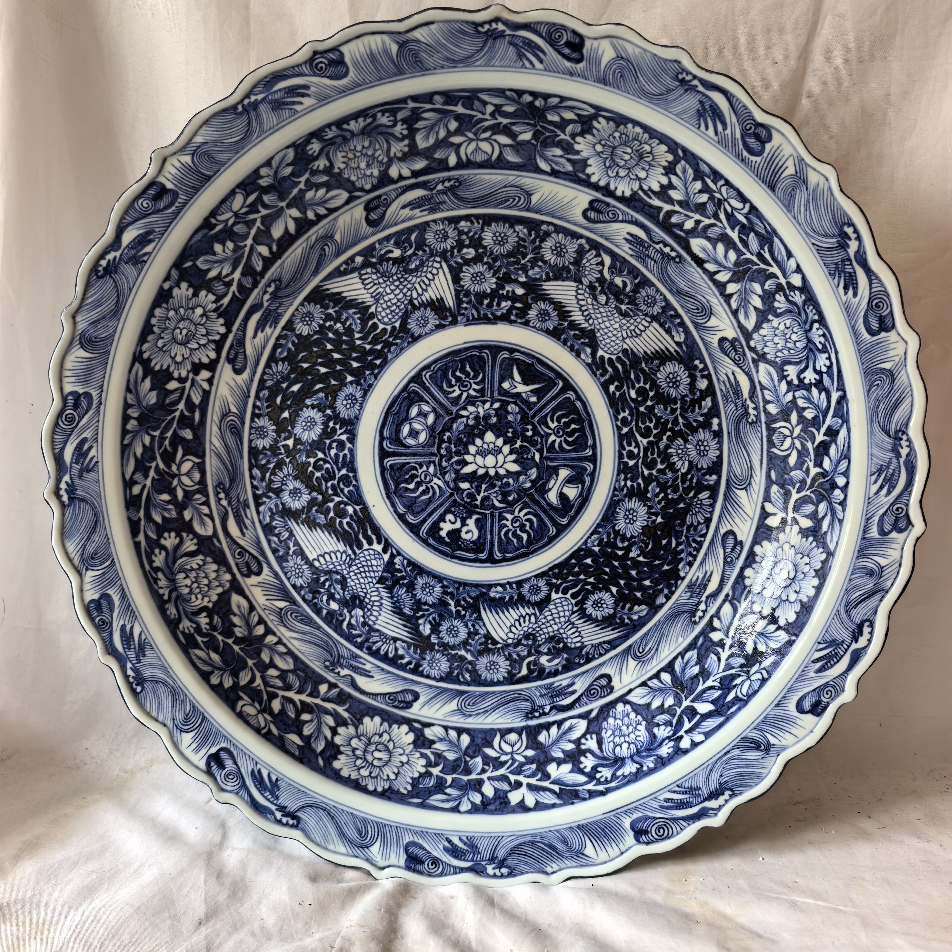 青花瓷盘陶瓷直径45厘米左右手绘手工家用盘子餐具酒店漂亮蓝色