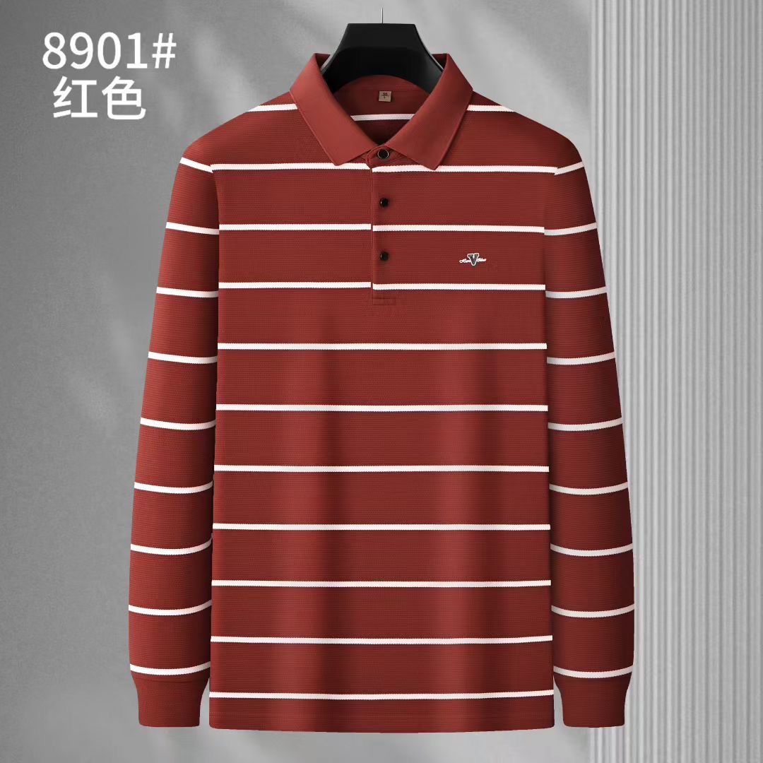 保罗盟口保罗男士8901长袖T恤秋冬季条纹新款高端时尚棉长袖polo