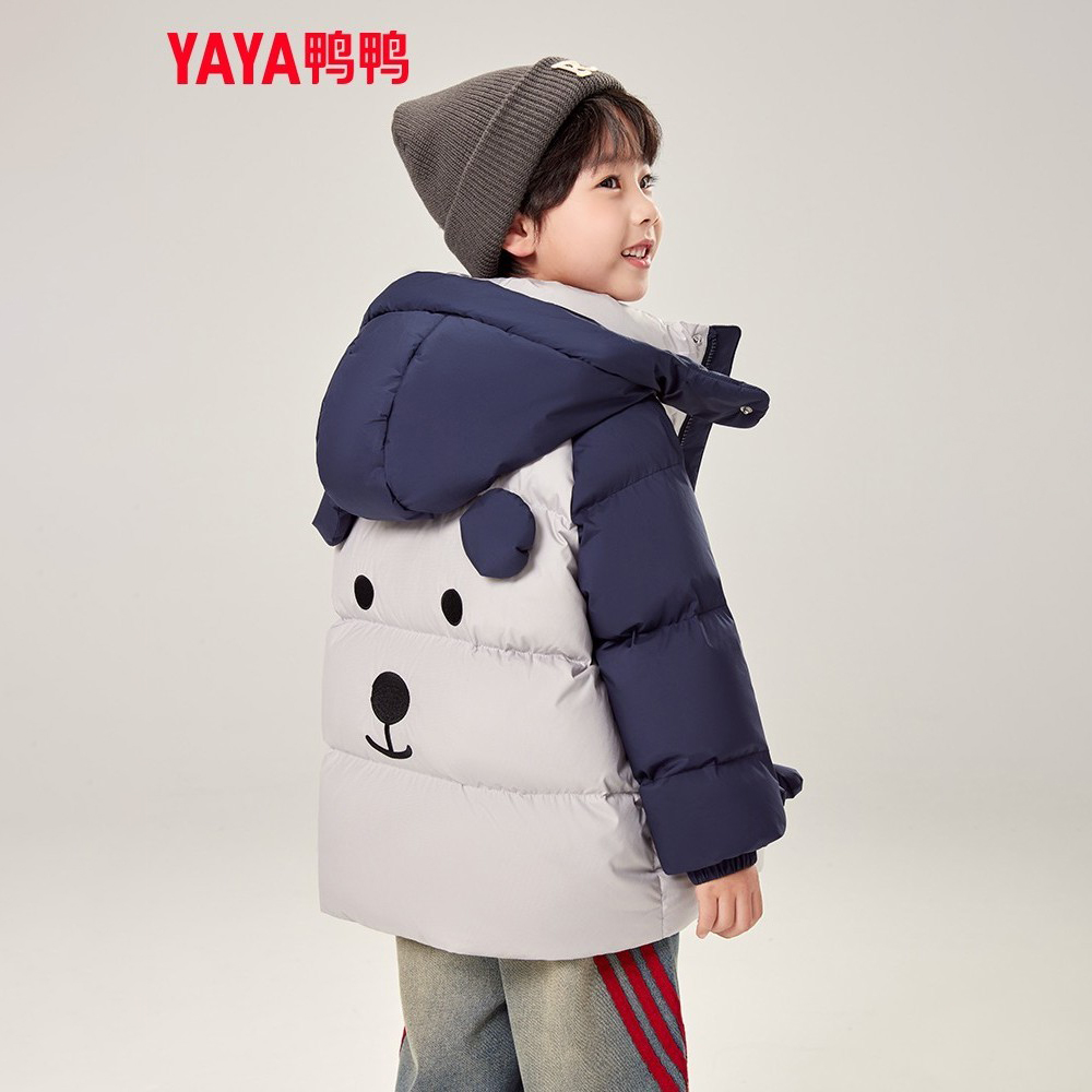 YAYA/鸭鸭儿童羽绒服冬季新款加厚款拼色短款中小童连帽学生外套