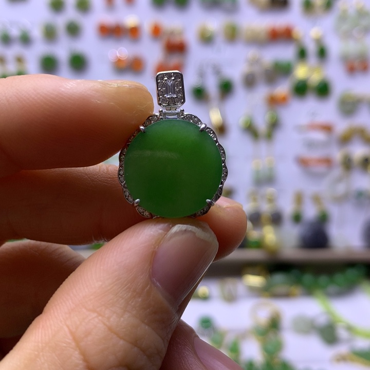 和田玉银S925镶嵌吊坠(不含链)