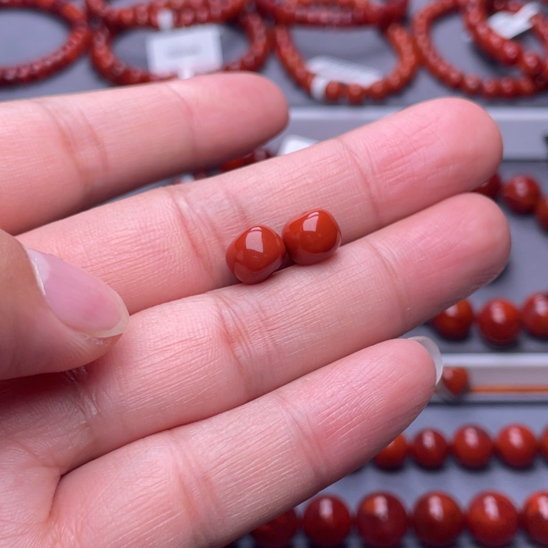 ꧁***꧂南红玛瑙未镶嵌配珠9mm老型对珠