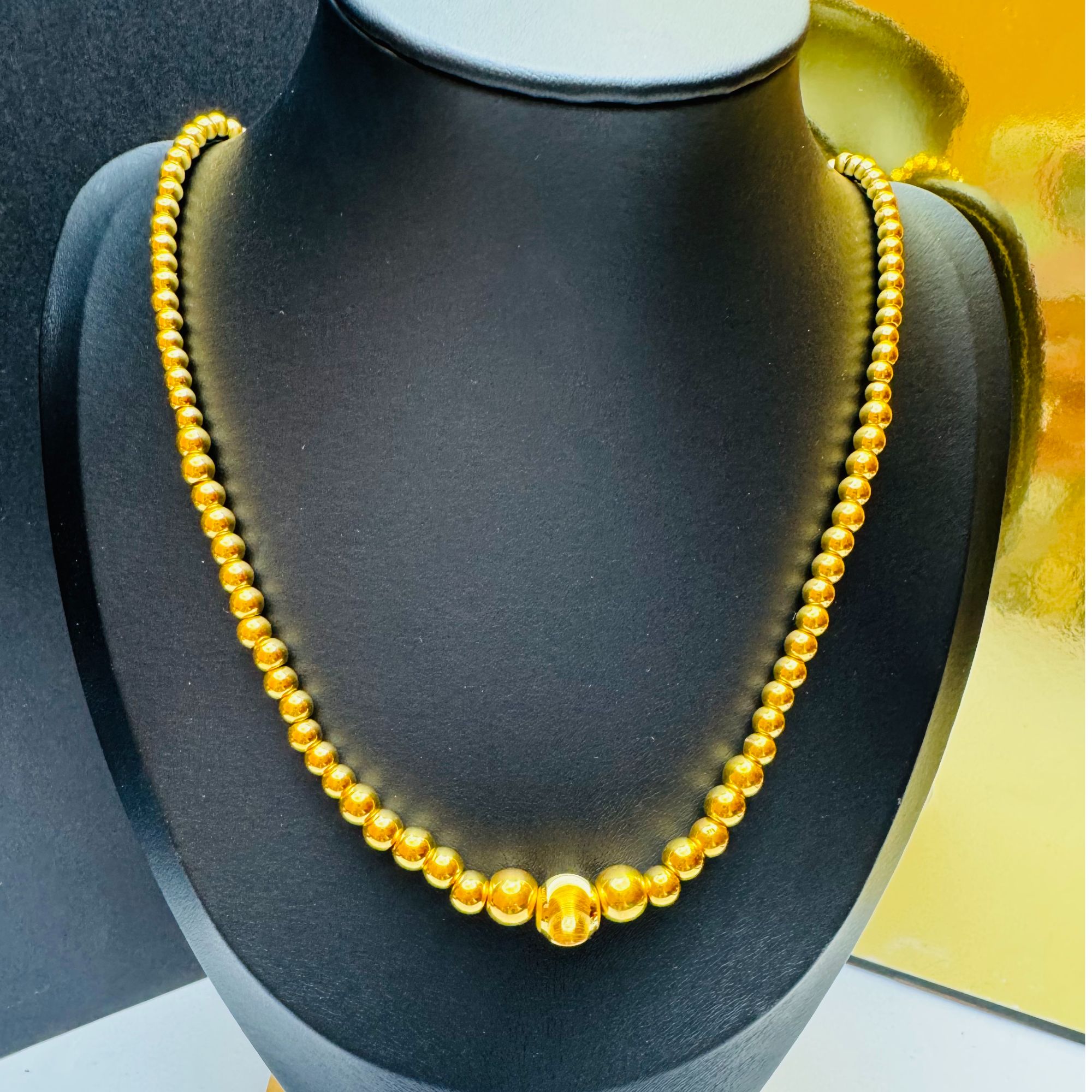 49#足金999 猫眼珠 金珠项链 M扣  延长链