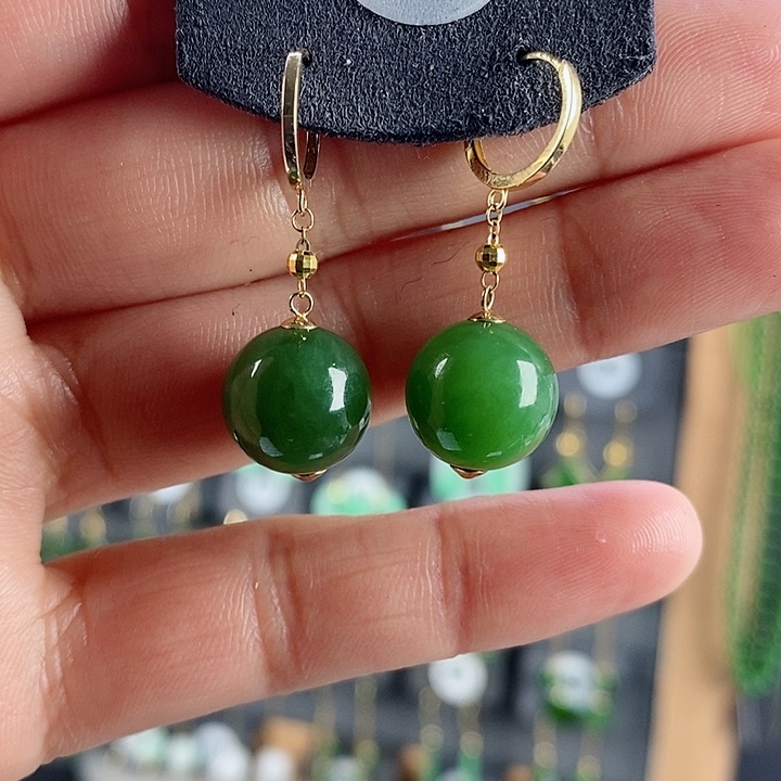 和田玉耳饰18K金镶嵌惠*