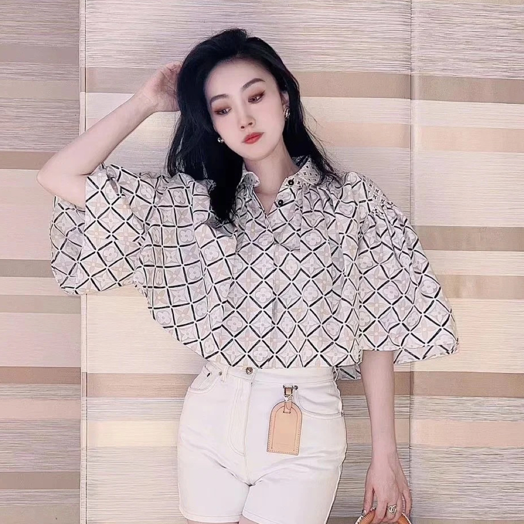未使用 LouisVuitton/路易威登 几何图案斗篷式衬衫/38码/A00042