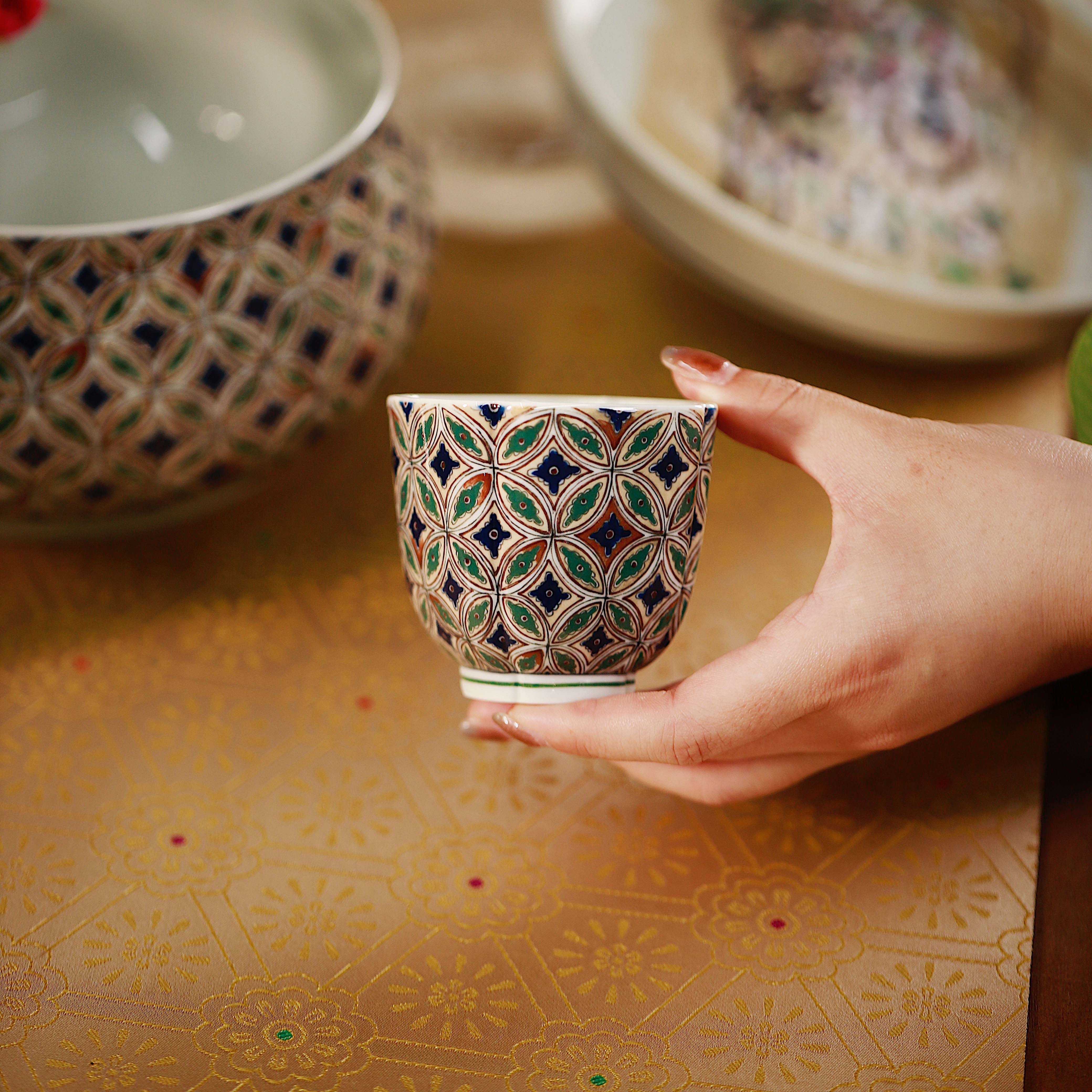 设色窑钱多多四方杯-单杯 主人杯 釉下彩 景德镇陶瓷