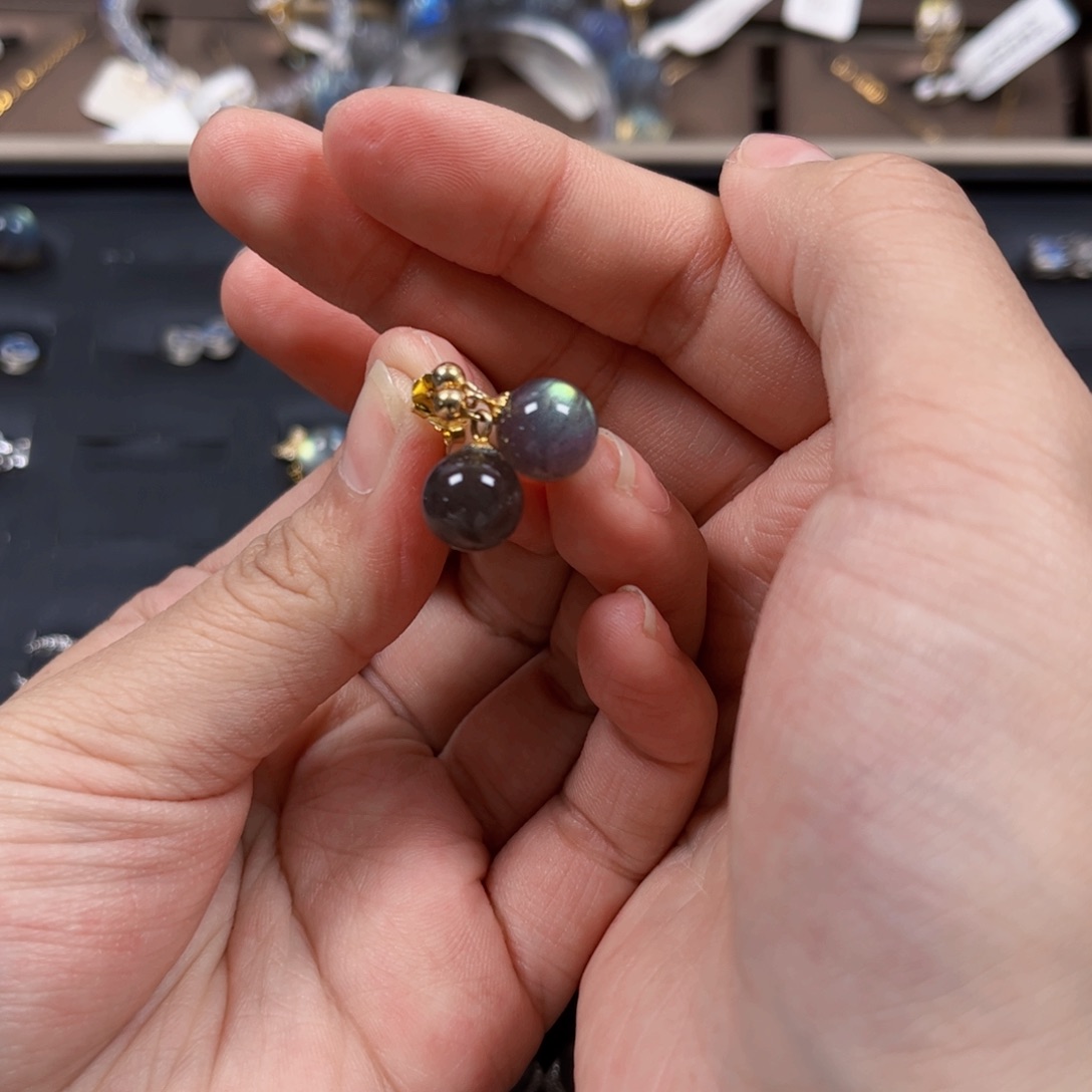 长石耳饰银S925镀金镶嵌春*?8.8左右