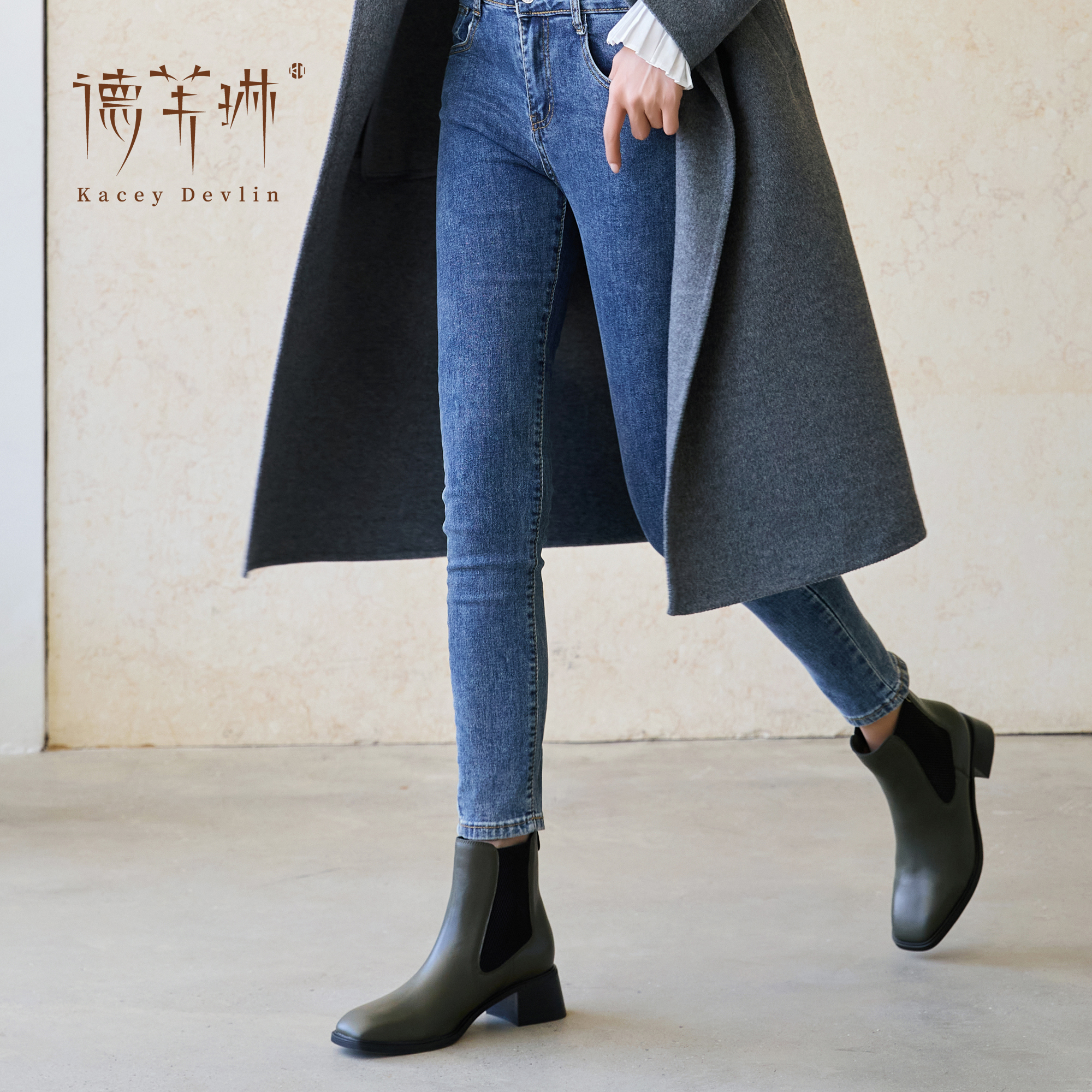 【钱老板专属】KD3163切尔西靴2025秋季新款琥珀风显瘦粗跟方头短靴